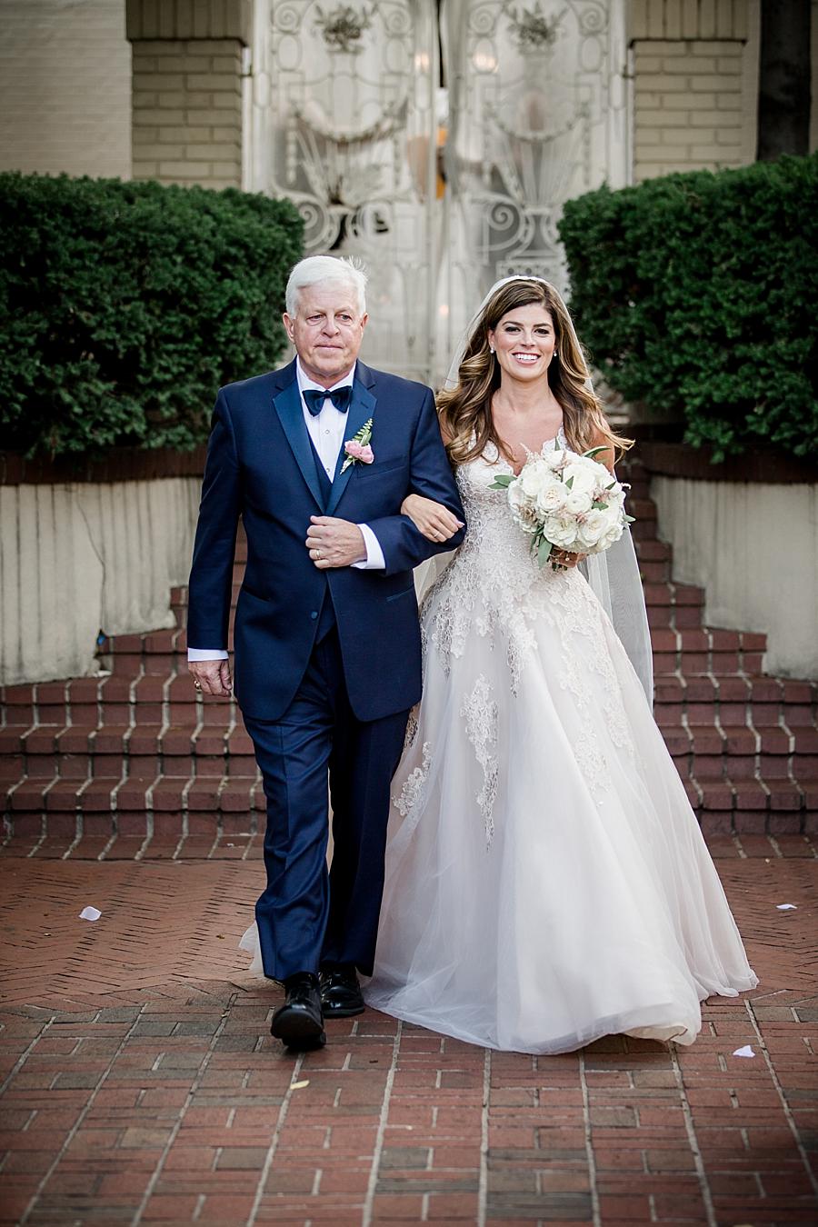Bride walking down with father at this East Ivy Mansion Wedding session by Knoxville Wedding Photographer, Amanda May Photos.