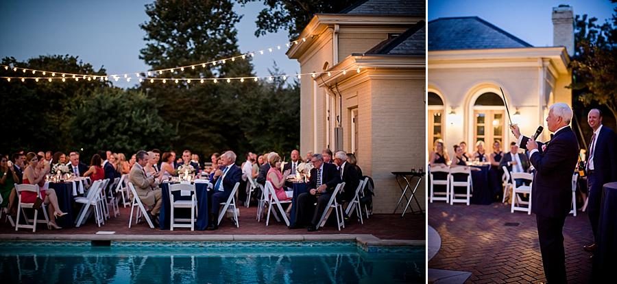 Guests listening to speaker at this East Ivy Mansion Wedding session by Knoxville Wedding Photographer, Amanda May Photos.