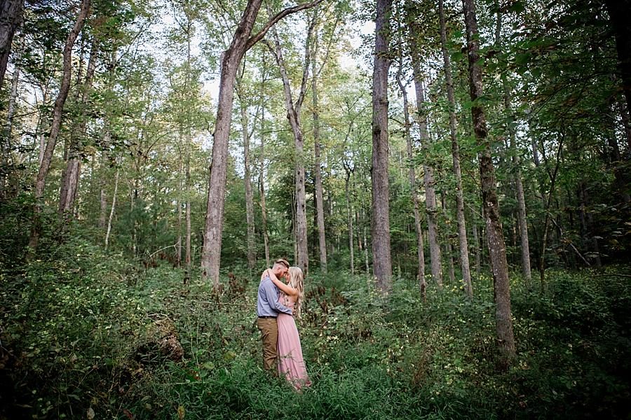 Hugging in forest at this Townsend Anniversary session by Knoxville Wedding Photographer, Amanda May Photos.