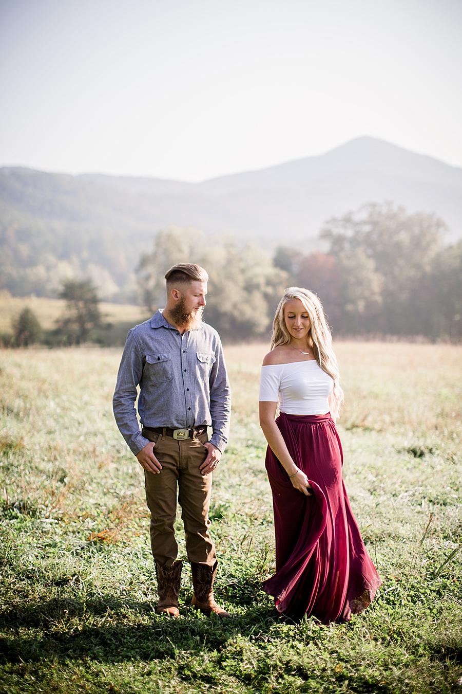 Standing in sunlight at this Townsend Anniversary session by Knoxville Wedding Photographer, Amanda May Photos.