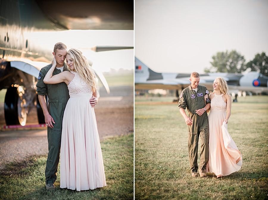 Under the wing at this Air Force Engagement Session by Knoxville Wedding Photographer, Amanda May Photos.
