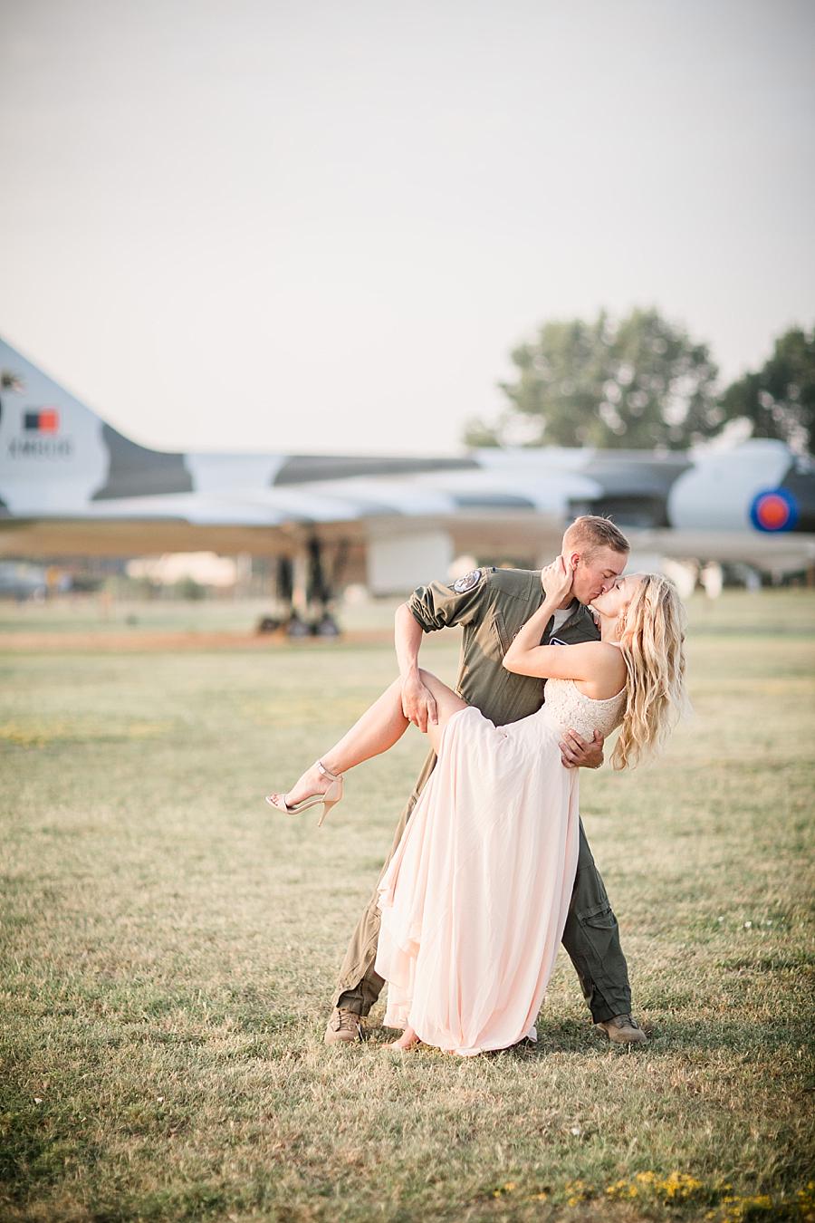 Dip kiss at this Air Force Engagement Session by Knoxville Wedding Photographer, Amanda May Photos.