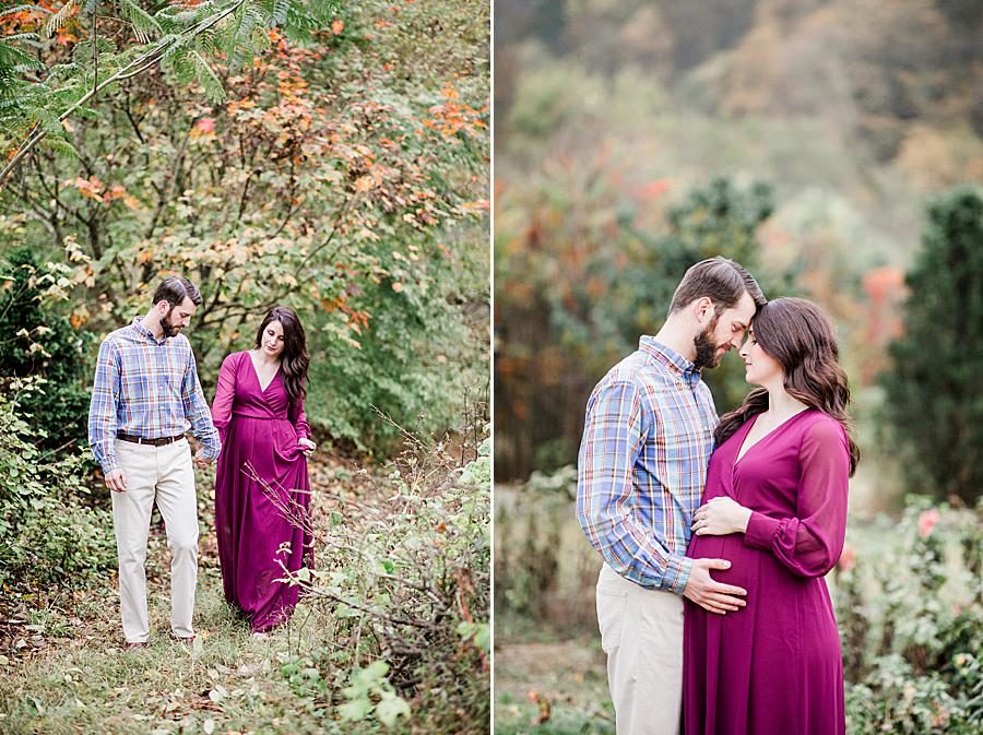 Touching the baby bump at this Natchez Trace Glen Maternity by Knoxville Wedding Photographer, Amanda May Photos.