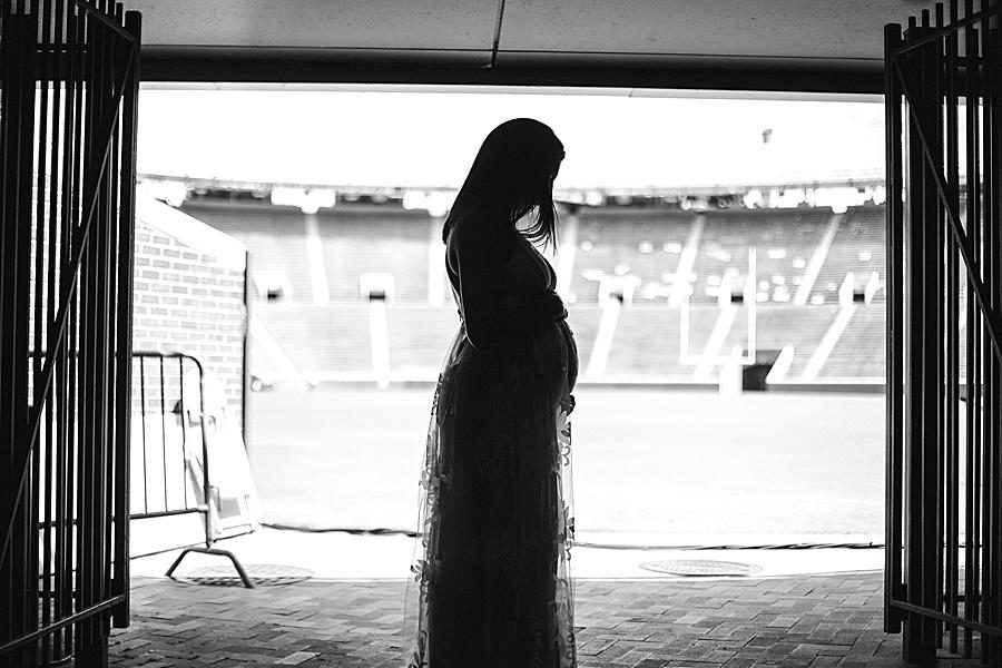 Maternity silhouette at this Neyland Stadium maternity session by Knoxville Wedding Photographer, Amanda May Photos.