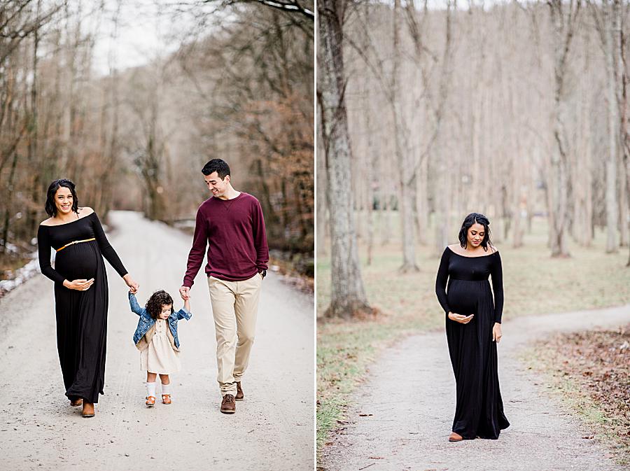 Walking together at this Norris Dam maternity by Knoxville Wedding Photographer, Amanda May Photos.