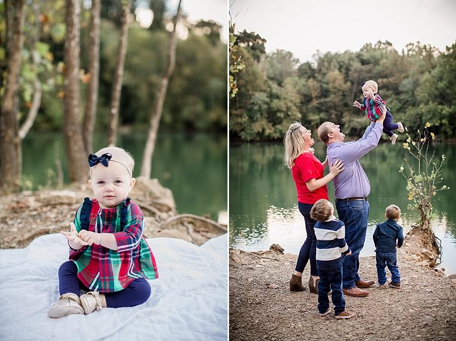 Tossing the baby at this Meads Quarry Sunrise Session by Knoxville Wedding Photographer, Amanda May Photos.