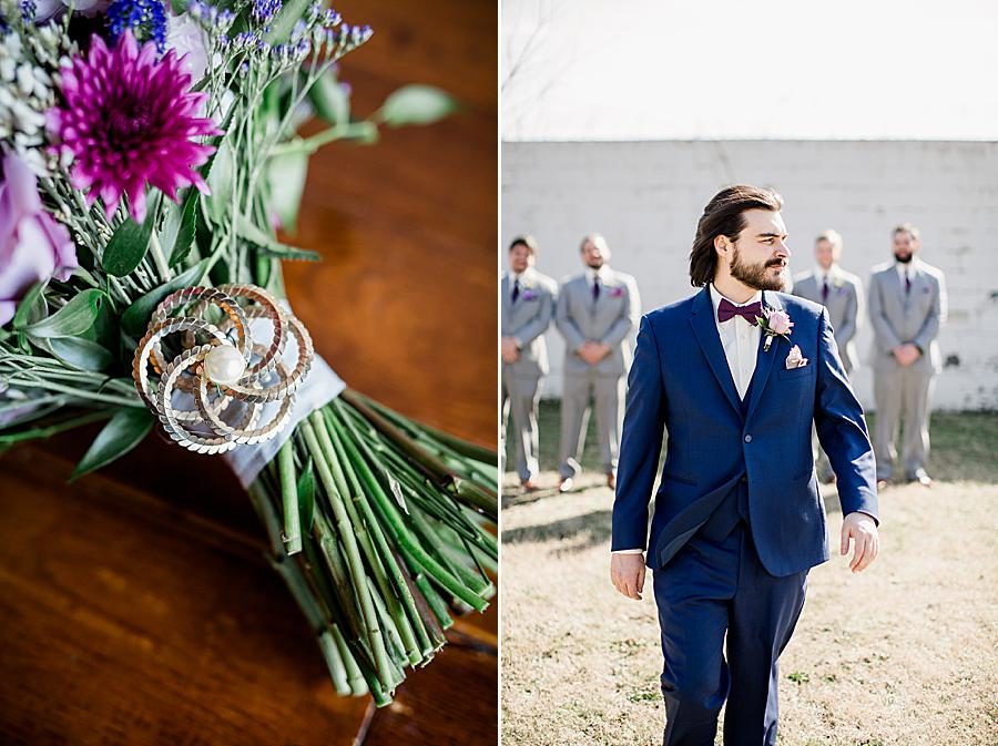 Navy suit at this Relix Theater Wedding by Knoxville Wedding Photographer, Amanda May Photos.