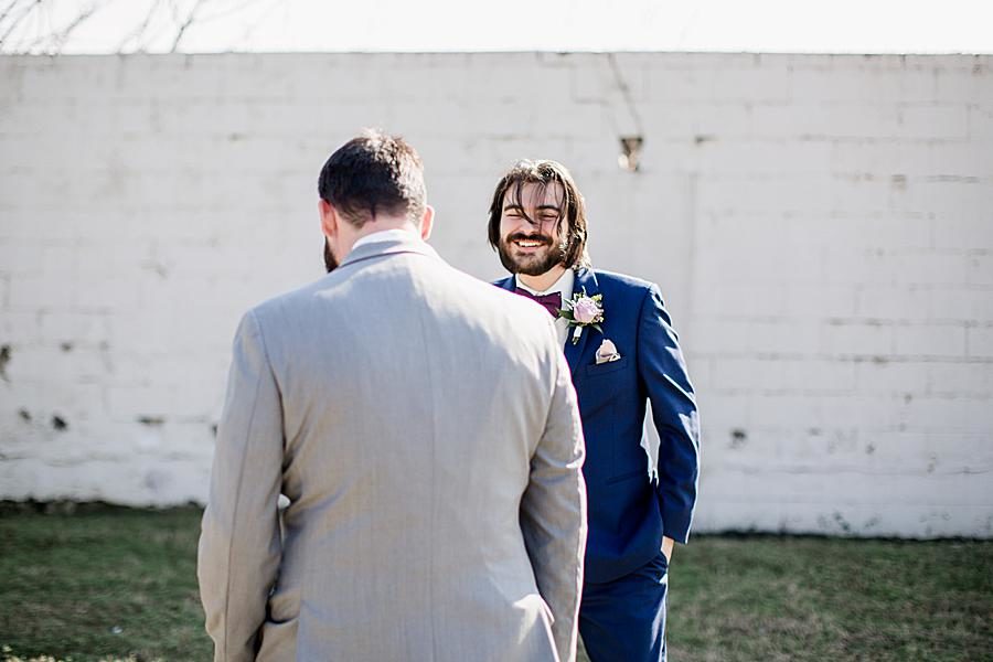 Grey suit at this Relix Theater Wedding by Knoxville Wedding Photographer, Amanda May Photos.