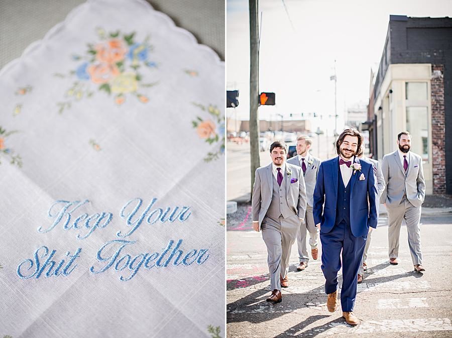 Embroidered handkerchief at this Relix Theater Wedding by Knoxville Wedding Photographer, Amanda May Photos.