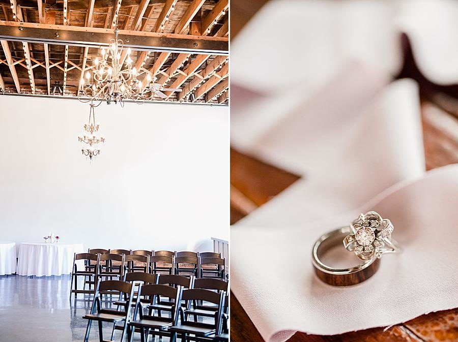 Wedding rings at this Relix Theater Wedding by Knoxville Wedding Photographer, Amanda May Photos.