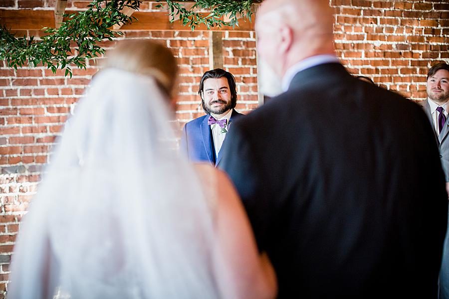 Groom's reaction at this Relix Theater Wedding by Knoxville Wedding Photographer, Amanda May Photos.
