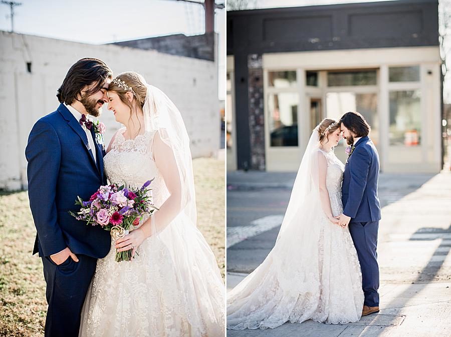 Foreheads together at this Relix Theater Wedding by Knoxville Wedding Photographer, Amanda May Photos.