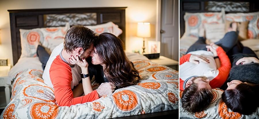 Laying on bed kissing for these lifestyle photos by Knoxville Wedding Photographer, Amanda May Photos.