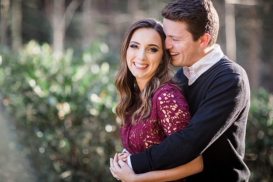 Cranberry lace dress at this Smoky Mountain Engagement by Knoxville Wedding Photographer, Amanda May Photos.