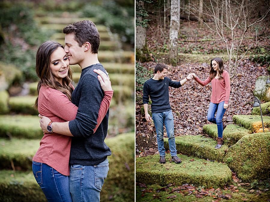Mossy stairs at this Smoky Mountain Engagement by Knoxville Wedding Photographer, Amanda May Photos.