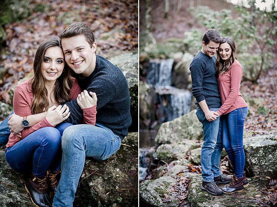 By a stream at this Smoky Mountain Engagement by Knoxville Wedding Photographer, Amanda May Photos.