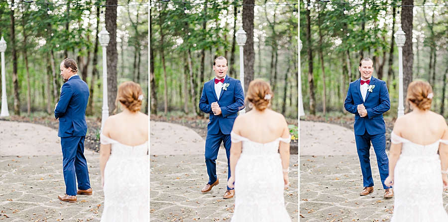 groom's reaction at this stone gate farm wedding