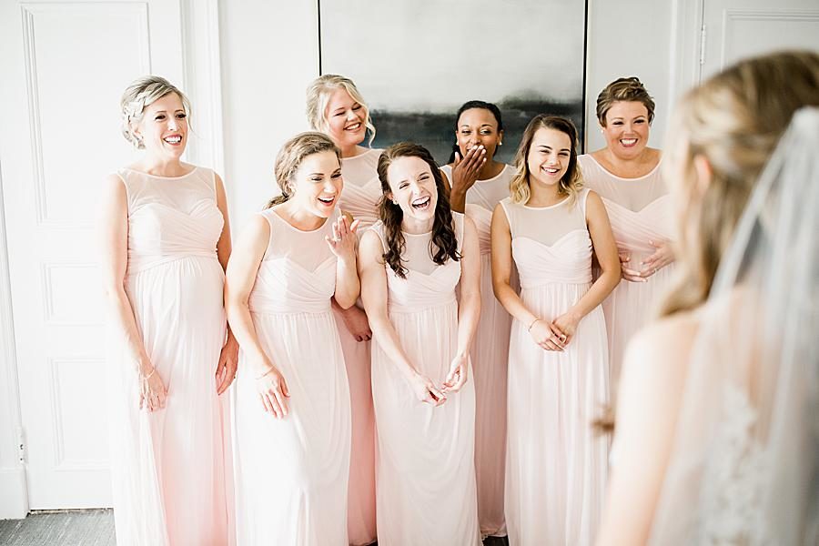 Bridesmaids first look at this The Olmsted Wedding by Knoxville Wedding Photographer, Amanda May Photos.
