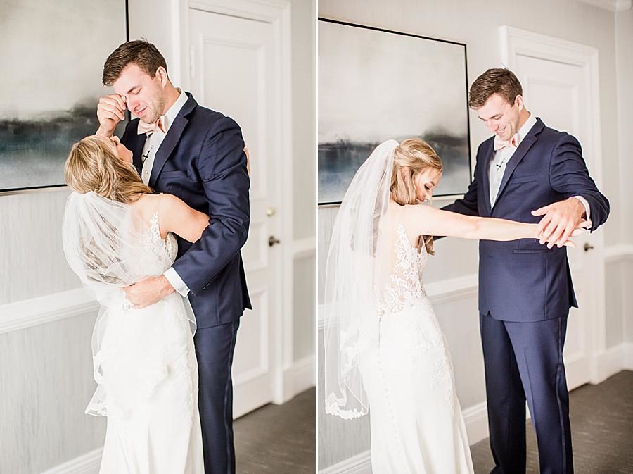Groom's reaction to first look by Knoxville Wedding Photographer, Amanda May Photos.