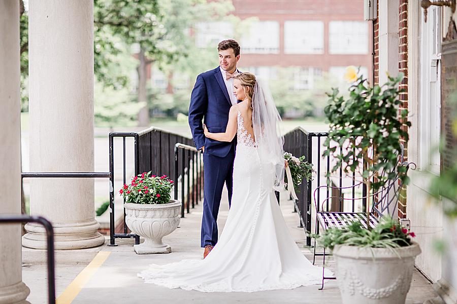 Standing on the front porch at this The Olmsted Wedding by Knoxville Wedding Photographer, Amanda May Photos.