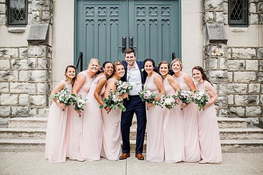 Groom and bridesmaids at this The Olmsted Wedding by Knoxville Wedding Photographer, Amanda May Photos.