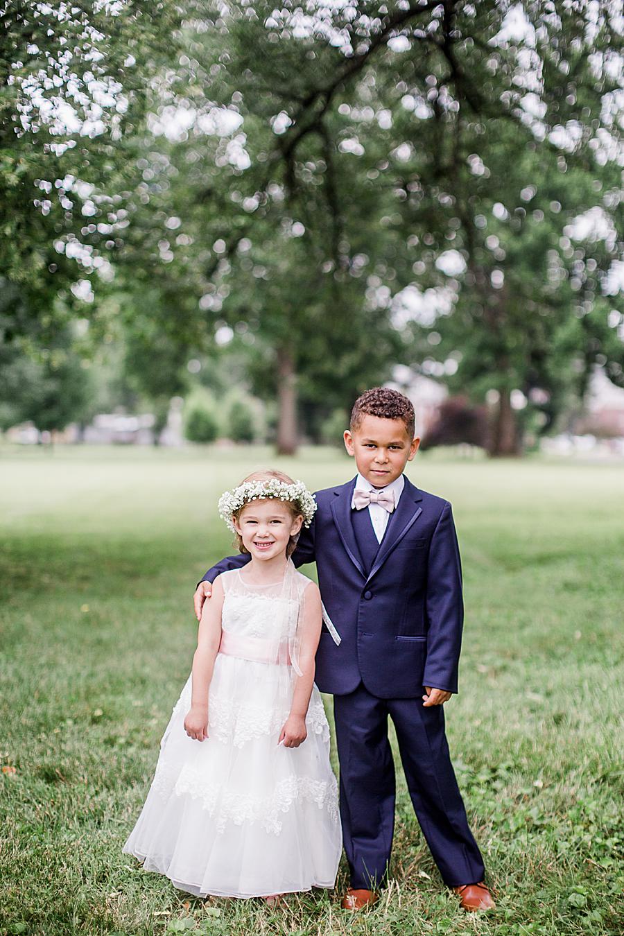 Flower girl and ring bearer at this The Olmsted Wedding by Knoxville Wedding Photographer, Amanda May Photos.