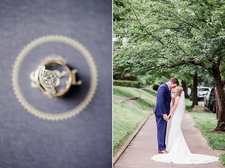 Wedding bands flat lay at this The Olmsted Wedding by Knoxville Wedding Photographer, Amanda May Photos.