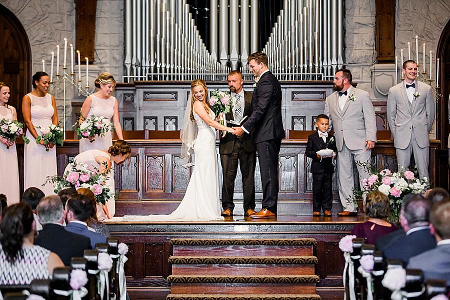 Fluffing the train at this The Olmsted Wedding by Knoxville Wedding Photographer, Amanda May Photos.