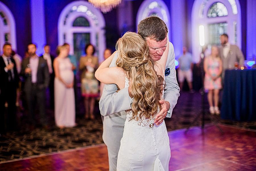 Bride hugging dad at this The Olmsted Wedding by Knoxville Wedding Photographer, Amanda May Photos.
