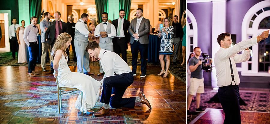 Garter toss at this The Olmsted Wedding by Knoxville Wedding Photographer, Amanda May Photos.