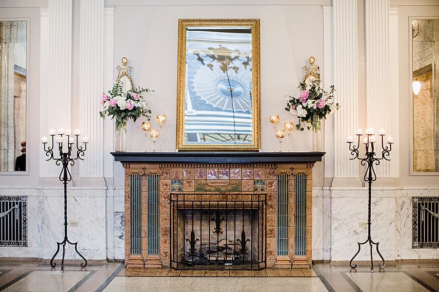 Ornate fireplace at this The Olmsted Wedding by Knoxville Wedding Photographer, Amanda May Photos.