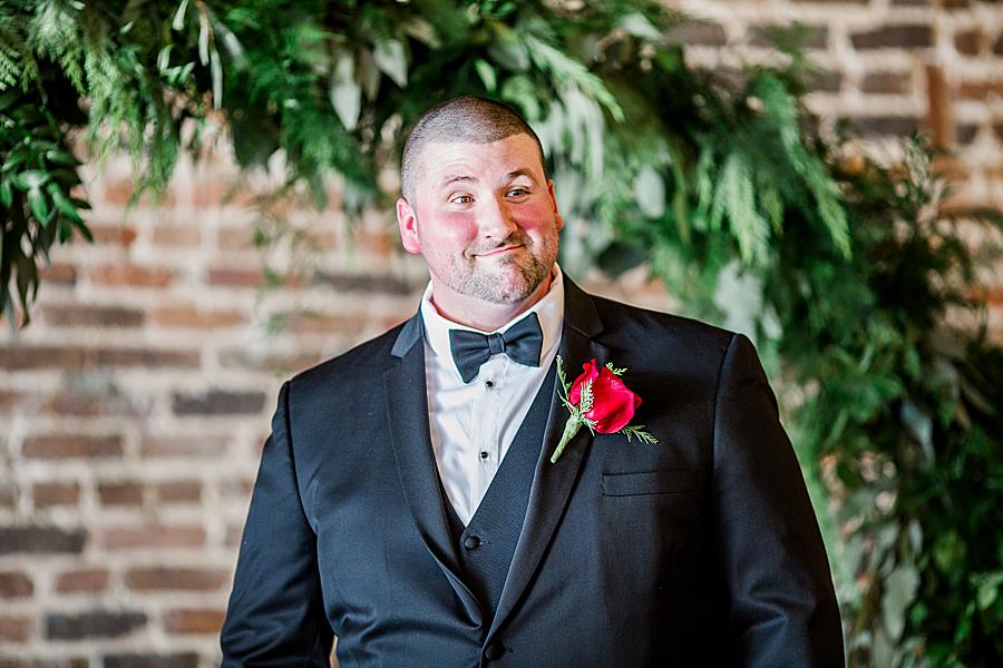 Groom's reaction at this The Press Room Wedding by Knoxville Wedding Photographer, Amanda May Photos.