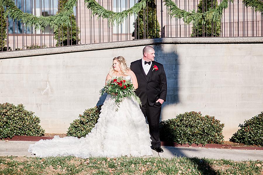 bride and groom pose at this The Press Room Wedding by Knoxville Wedding Photographer, Amanda May Photos.