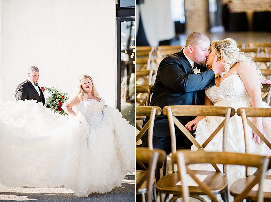 Kissing at this The Press Room Wedding by Knoxville Wedding Photographer, Amanda May Photos.