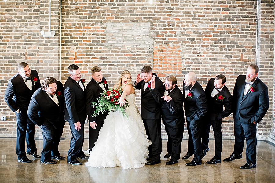 Bride and groomsmen at this The Press Room Wedding by Knoxville Wedding Photographer, Amanda May Photos.