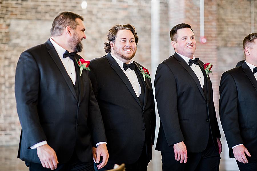Groomsmen at ceremony at this The Press Room Wedding by Knoxville Wedding Photographer, Amanda May Photos.