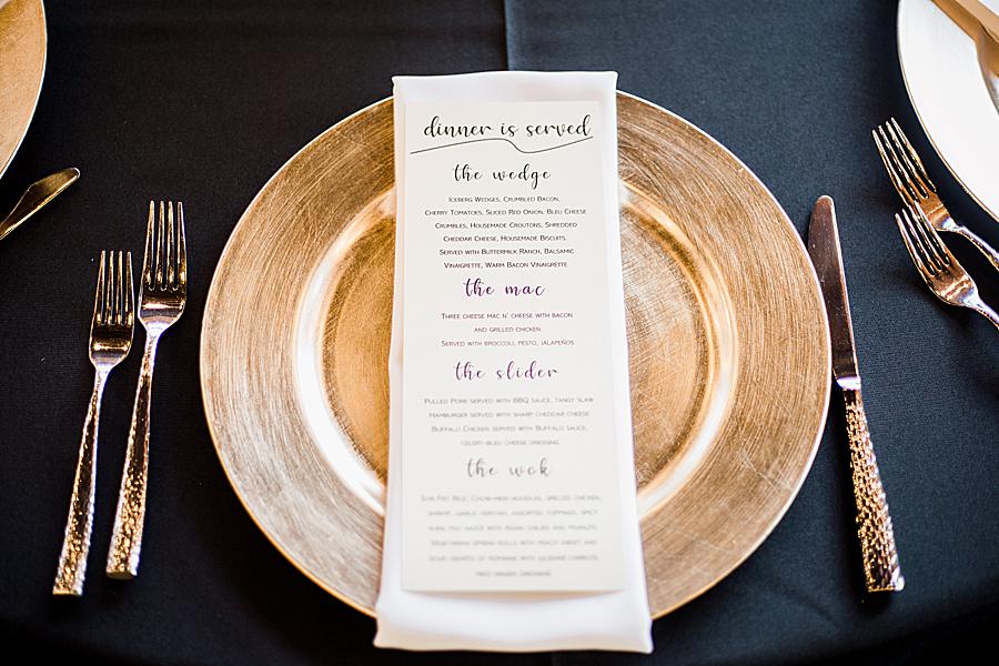 Dinner menu at this The Press Room Wedding by Knoxville Wedding Photographer, Amanda May Photos.