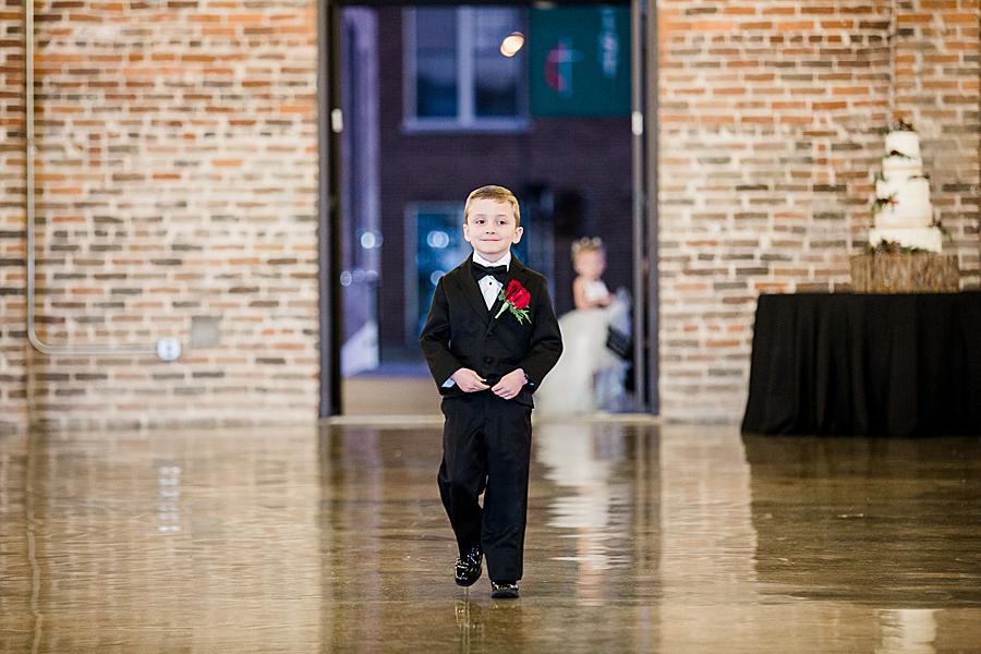 Ring bearer at this The Press Room Wedding by Knoxville Wedding Photographer, Amanda May Photos.