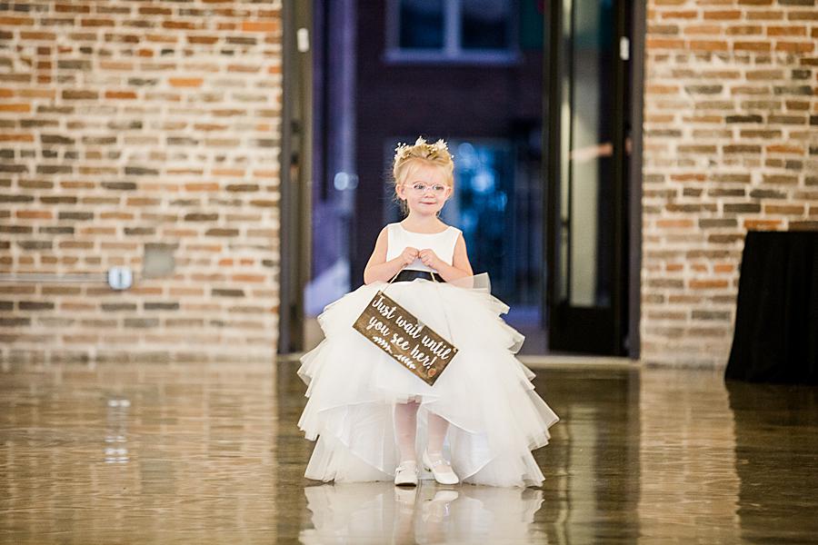 Flower girl at this The Press Room Wedding by Knoxville Wedding Photographer, Amanda May Photos.