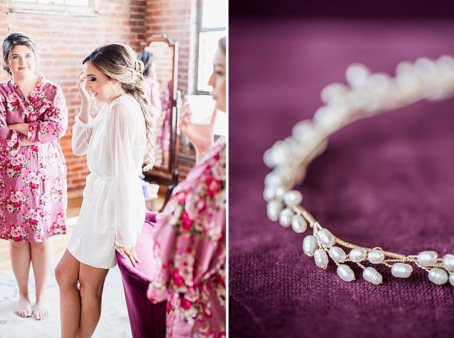 Pearl headpiece at this Wedding at The Standard by Knoxville Wedding Photographer, Amanda May Photos.