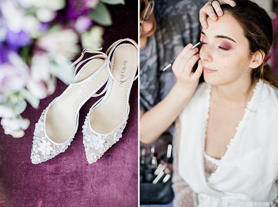 Putting on eyeshadow at this Wedding at The Standard by Knoxville Wedding Photographer, Amanda May Photos.