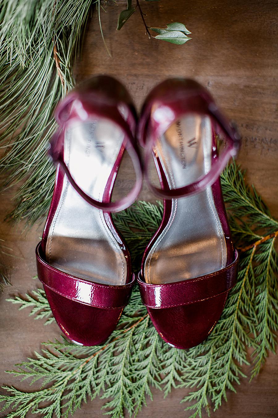 Cranberry colored shoes at this The Foundry Wedding by Knoxville Wedding Photographer, Amanda May Photos.