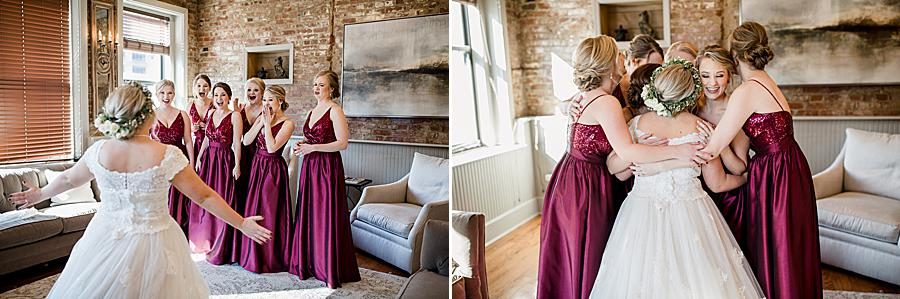 Bridesmaids' first look at this The Foundry Wedding by Knoxville Wedding Photographer, Amanda May Photos.