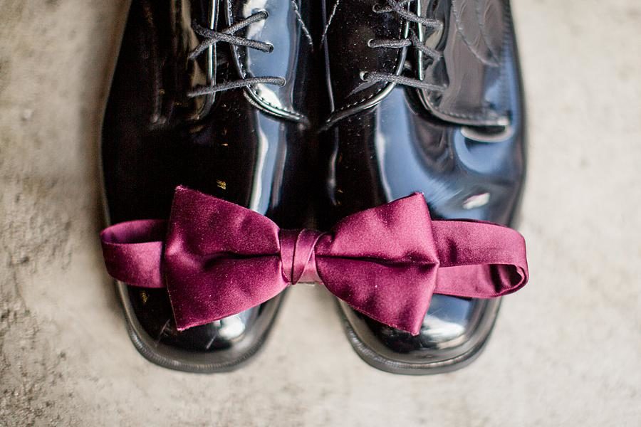 Cranberry bow tie at this The Foundry Wedding by Knoxville Wedding Photographer, Amanda May Photos.