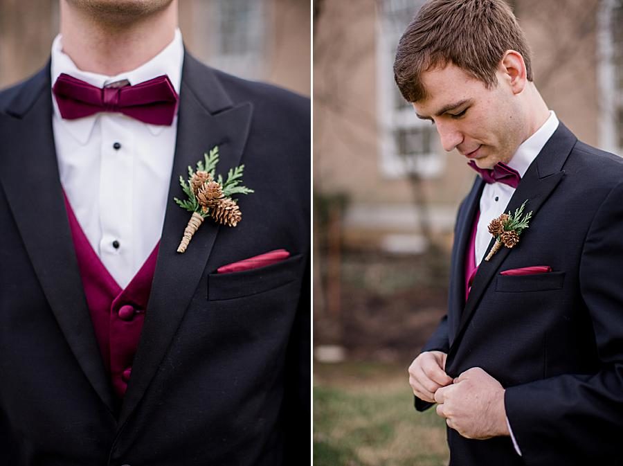 Buttoning jacket at this The Foundry Wedding by Knoxville Wedding Photographer, Amanda May Photos.