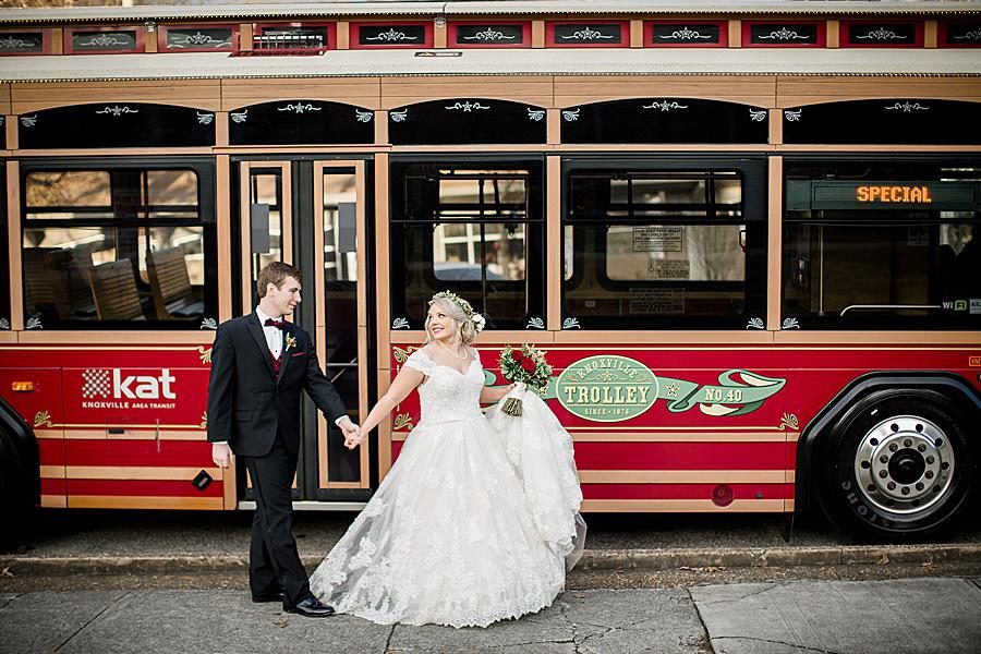 Knoxville trolley at this The Foundry Wedding by Knoxville Wedding Photographer, Amanda May Photos.