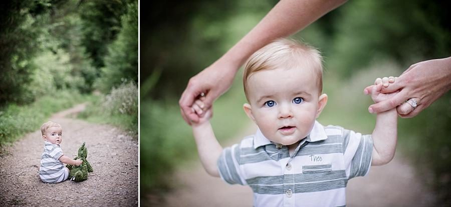 Walking with mom at this Meads Quarry 9 month photos session by Knoxville Wedding Photographer, Amanda May Photos.