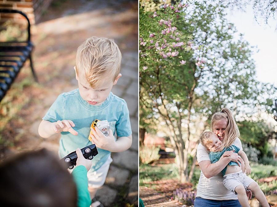Blonde boy at this Mommy & Me Session by Knoxville Wedding Photographer, Amanda May Photos.