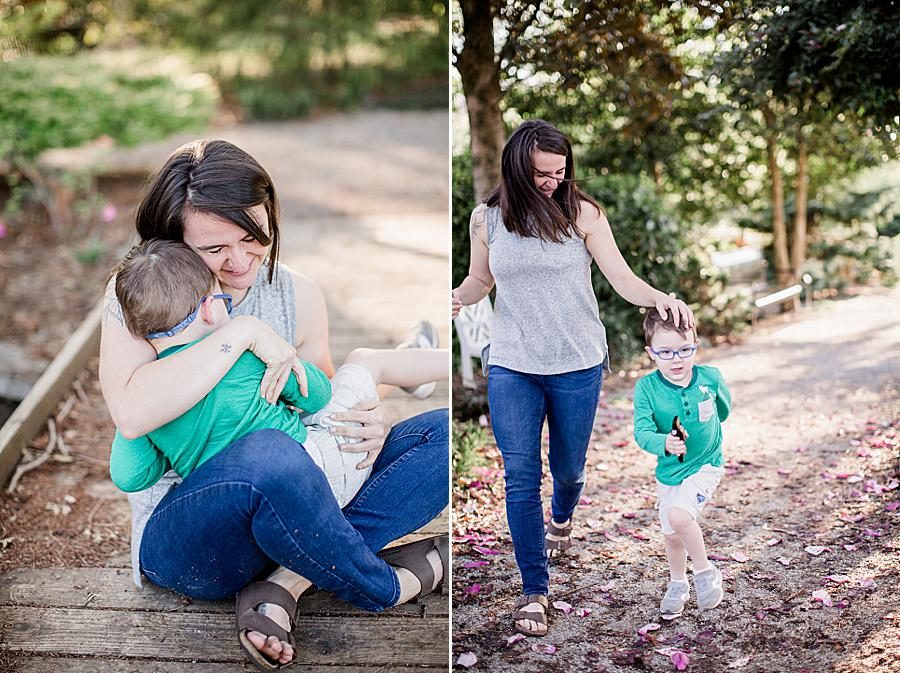 Sitting on a bridge at this Mommy & Me Session by Knoxville Wedding Photographer, Amanda May Photos.