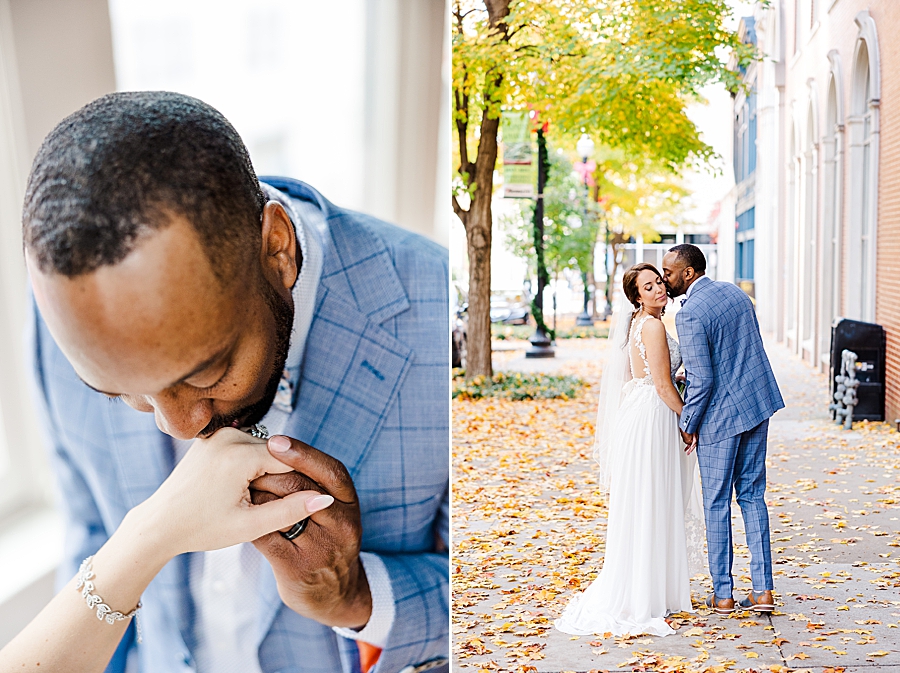 kiss on the hand at this urban elopement